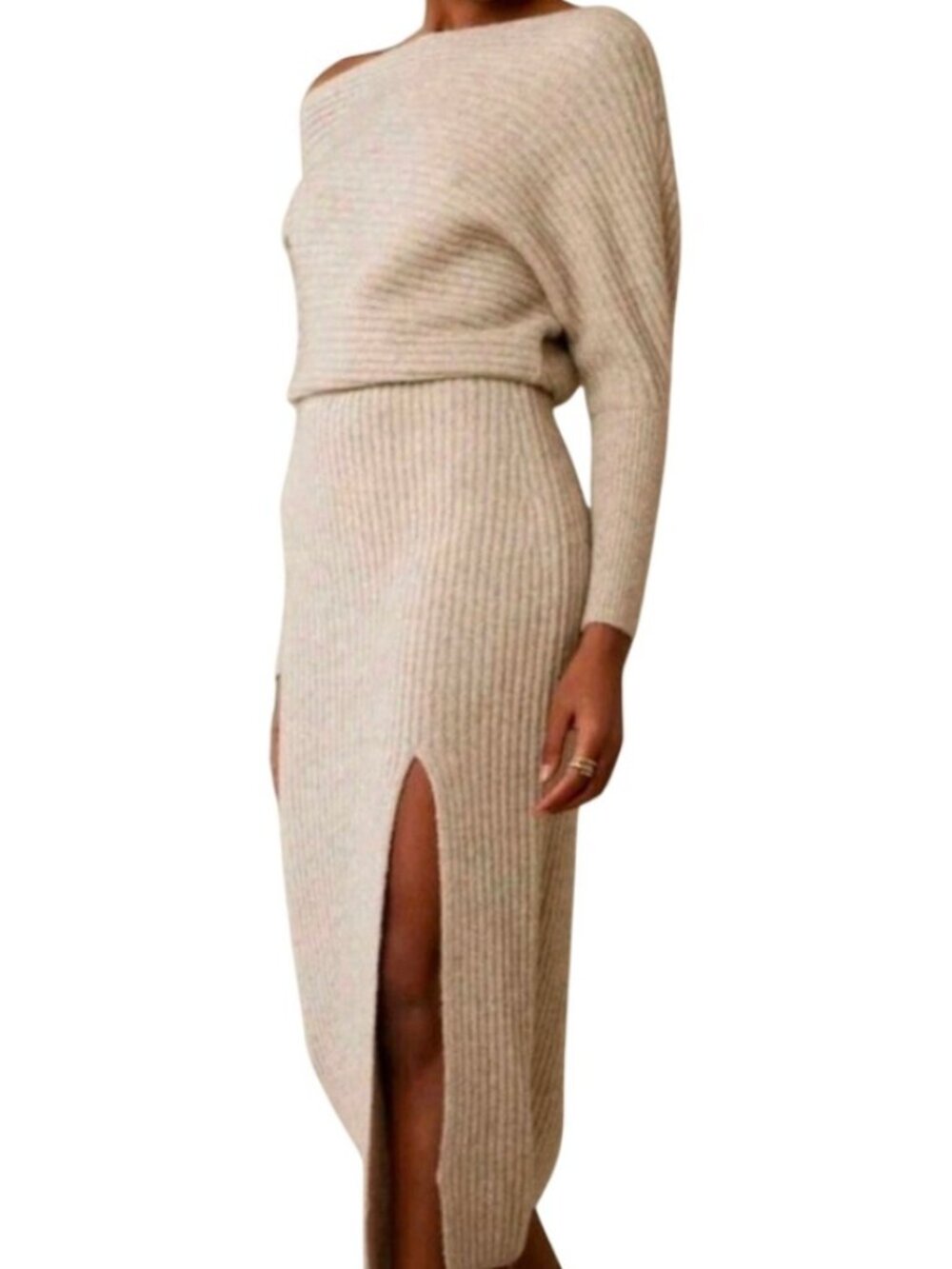 Banana Republic Off-the-Shoulder Maxi Sweater Dress - Oatmeal | Size XS